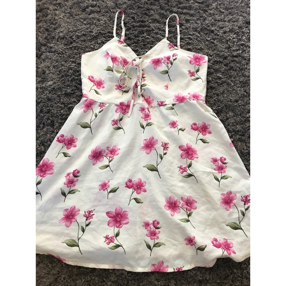Yellow Pink Floral Lace up Dress Forever 21